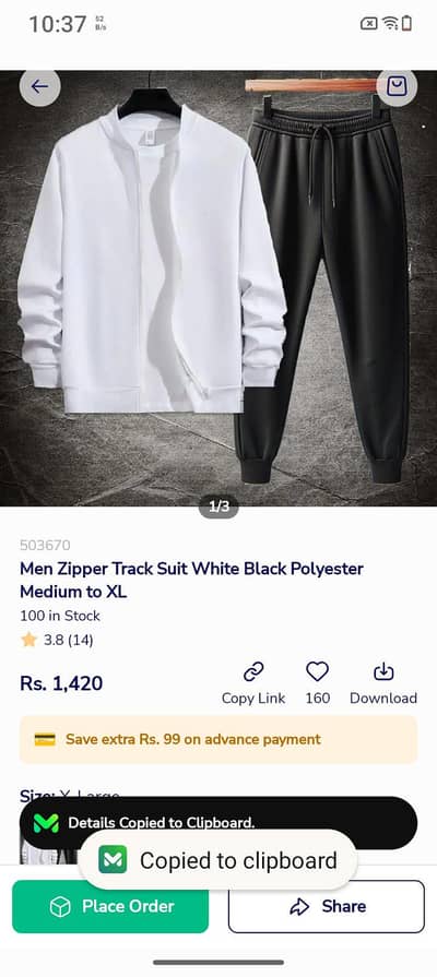 Men Zipper Track Suit White Black Polyester Medium to XL