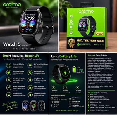 oraimo watch 5 osw 805 smart watch full box
