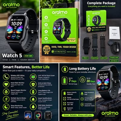 oraimo watch 5 osw 805 smart watch full box