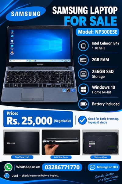 Samsung Laptop NP300E5E | 256GB SSD | Windows 10