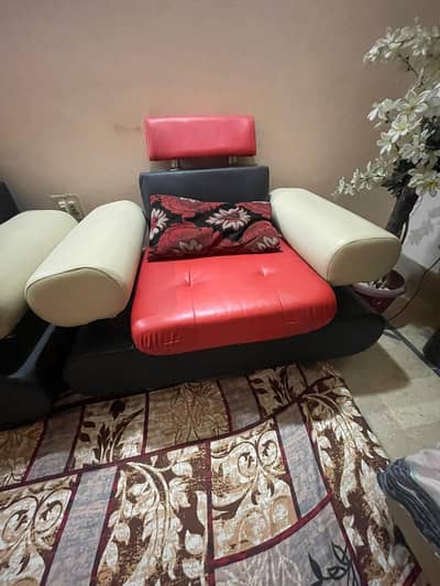 Black ,Red and Off White Stylish Leather Sofa set