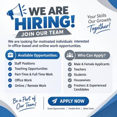 We are hiring male and female staff in lahore
