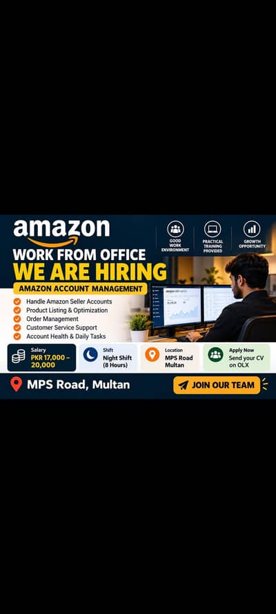 Amazon office staff Required in Multan | Night Shift (8 hours) |