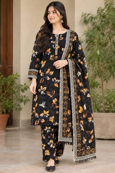Baroque and Bareeze digital printed khaddar dress