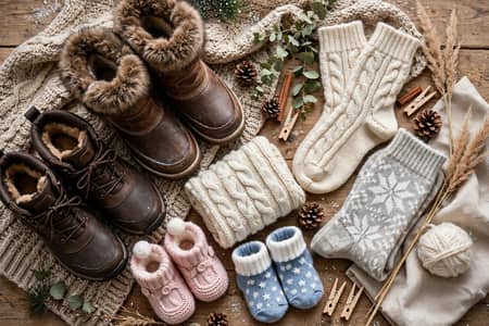 winter cozy collection fur Boots and wool socks and baby booties new