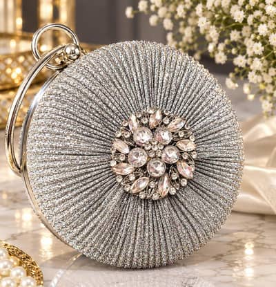 Premium Silver Shimmer Bridal Clutch from Stylo (Condition 10/10)
