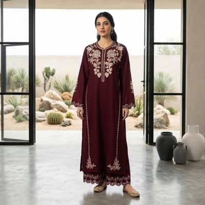 premium Embroidered Dhanak 2-piece Suite Intricate Daman and Neckline