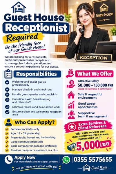 Female Receptionist| female Job | Islamabad Rawalpindi