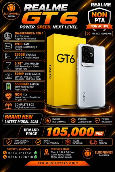 Realme GT 6 | 12GB/256GB | non PTA non Active | box pack | saddar