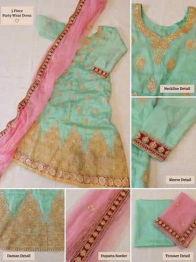 “Fancy Maxi Dress with Dupatta – Mint Green & Pink – Formal Wear”