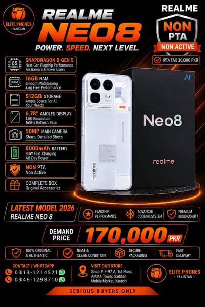 Realme Neo 8 | 16GB/512GB | non PTA non active | saddar mobile market
