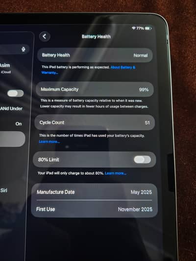 11 inch M4 iPad Air. 99% battery, 51 cycle count.