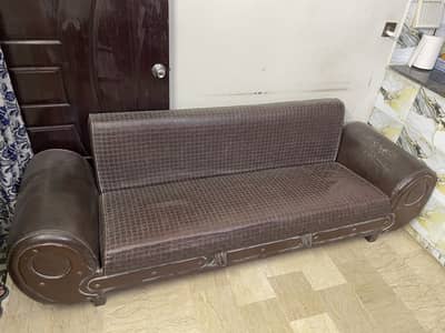 Wooden Arms Sofa Cum Bed – 2 Piece Set
