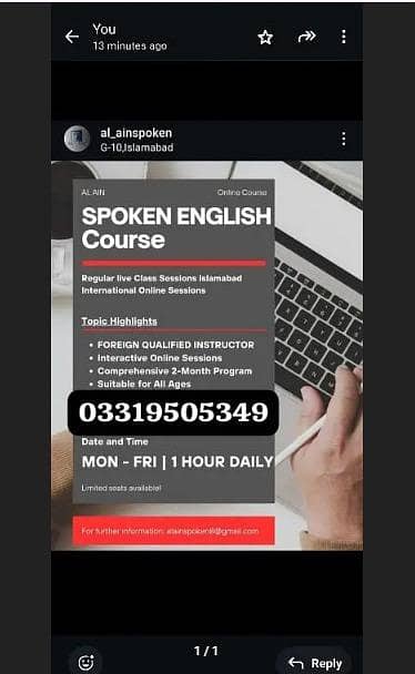 International Spoken English Course /Foreign Qualified Female Teacher
