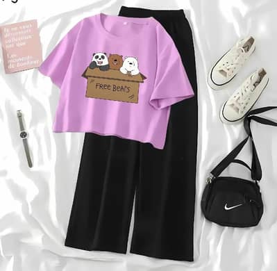 High-Quality Summer Printed Crop Top and Black Flapper Suit
