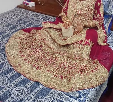 Red stitched Bridal long shirt, lahnga and Dupatta only one time used