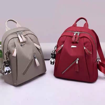 16 inch nylon Travel Backpack Red Grey women