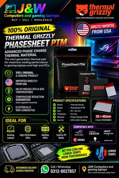 Thermal Grizzly PhaseSheet PTM 50×40mm | CPU & GPU Cooling