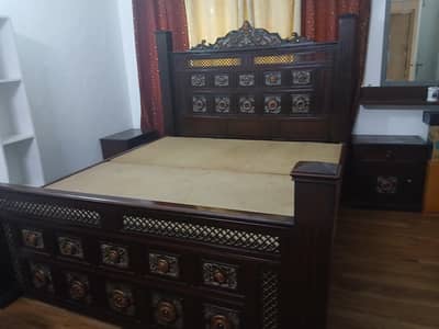 solid wood chinnioti king size bed set