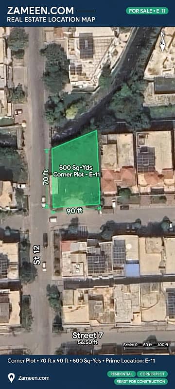 E-11 - 500 Sq-Yards - Corner Plot For Sale - St 12 + Street 7 - Possession - Ready For Construction - Prime Location