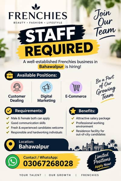 Male / Female staff required for franchise