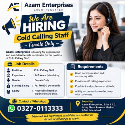 Female Cold Calling Staff Required | Calling Staff | jobs in Islamabad