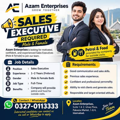 Sales Executive Required | Male & Female | Sales Jobs in Islamabad