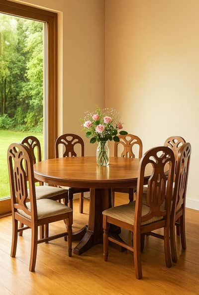 Beautiful Wooden Dining Table Set with 6 Chairs