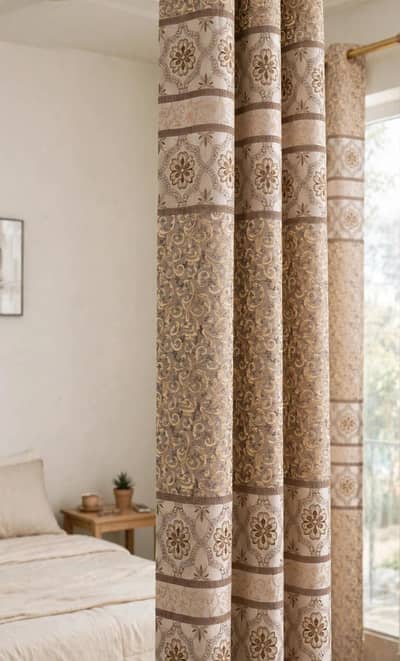 TURKISH LUXURY CURTAIN BEIGE BROWN EYELET PARDA
