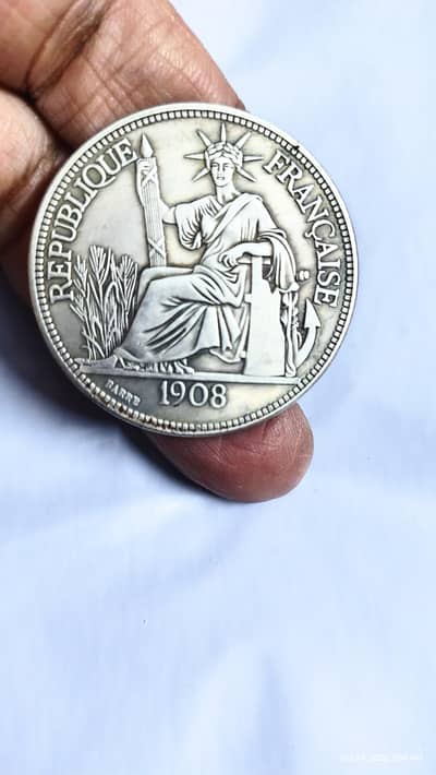 FRANCE 1908 SITTING LIBERTY DOLLAR, OLD & RARE COIN, ANTIQ FRENCH COIN