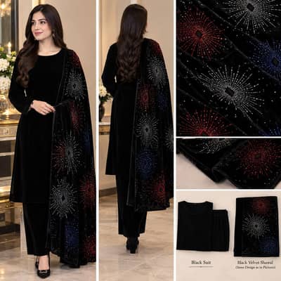 Luxury Black Velvet Shawl