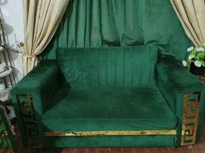 Premium Green Velvet Sofa – Luxury Golden Design