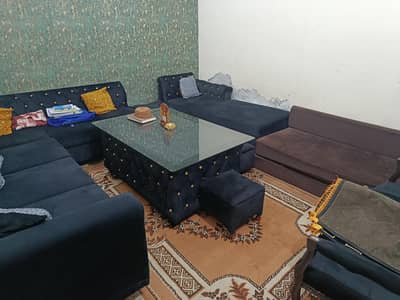 Luxury L-Shaped Sofa Set 9 Seater + Dining Table + 4 Stools + 2 Chairs