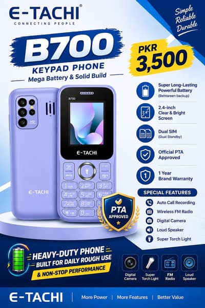 E-TACHI B700 Keypad Mobile – Dual SIM, Big Battery, PTA Approved