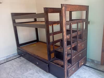Wooden Bunk Bed with Stairs & Storage Drawers – Used