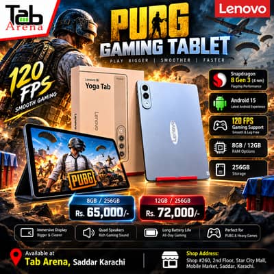 Lenovo Yoga Tablet | PUBG Gaming Tab 8GB | 12GB/256GB Storage| 120 FPS