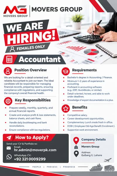 Accountant Job | Female Accountant Required