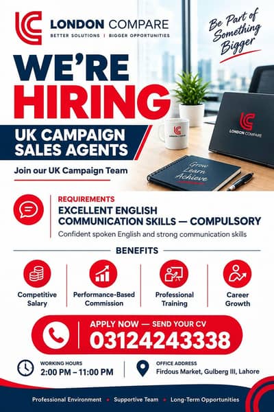Sales Agents Required | Call Center Agents UK Campaign | jobs Lahore