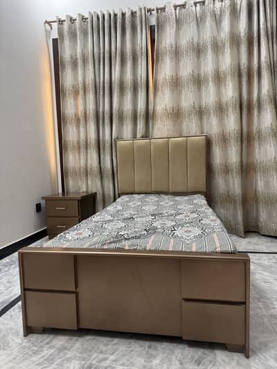 3 single bed with side tables and matress durafoam