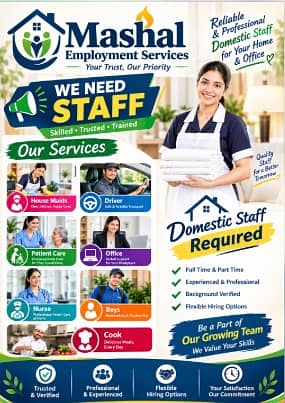Maid Job | Driver Job | babysitter job | Nanny Job | chief Required