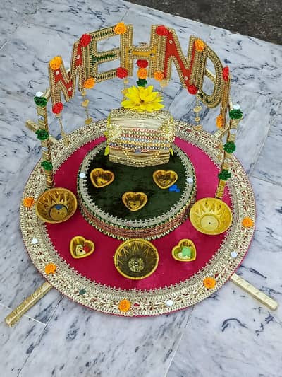 Beautiful Handmade Mehndi Thaal Set With Oil Bowls - Wedding Use