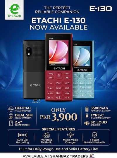 etathi e130 keypad mobile ; 3500mah battery type c charging ;
