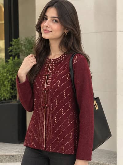 Knitted maroon cardigan