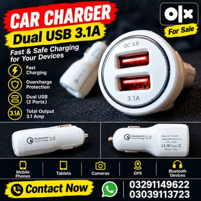 Dual USB Car Charger QC 3.0 – 3.1A Fast Charging