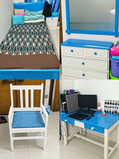 Modern Blue & White 5-Piece Single Bedroom Furniture Set