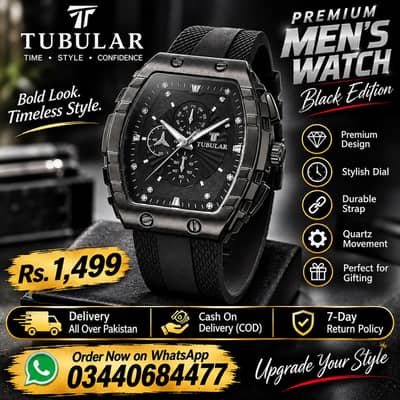 TUBULAR Premium Black Watch for Men | Stylish Dial