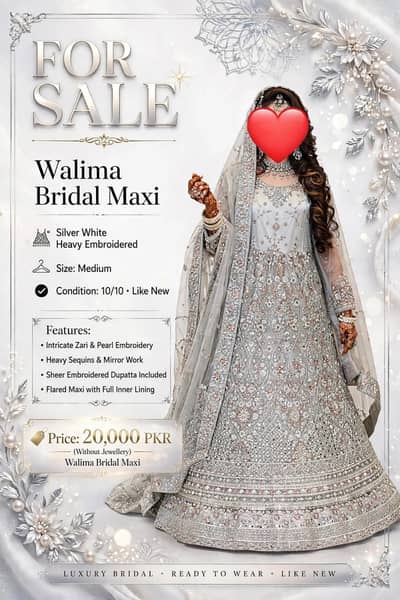 Walima Bridal Maxi Silver White - Size Medium - 10/10