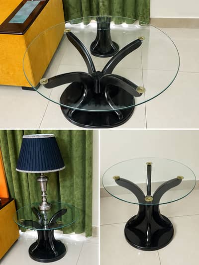 Modern Round Glass-Top Table & Classic Lamp Set
