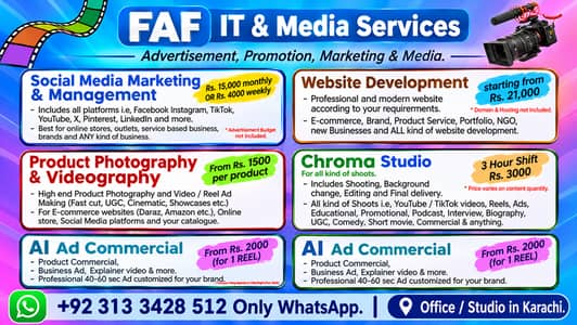 We provide all kind of IT, Media, Advertisement services .