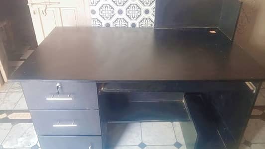 Black Computer Table for Home & Office – Drawers + CPU Space